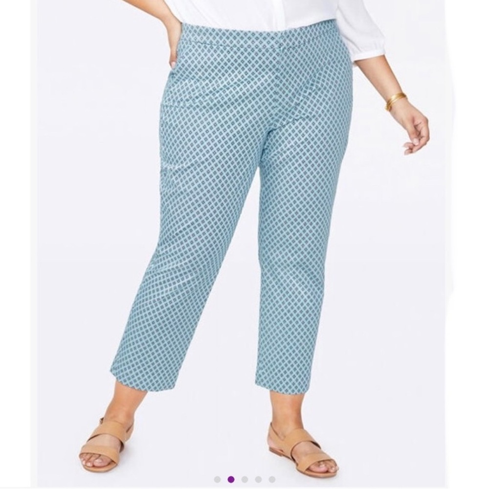 NYDJ Everyday Trouser Pants San Miguel Tile Blue Daisy - Picture 2 of 13